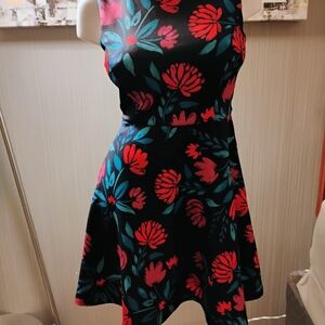 Cynthia Rowley Red and Blue Fit and Flare Halter Mini Dress